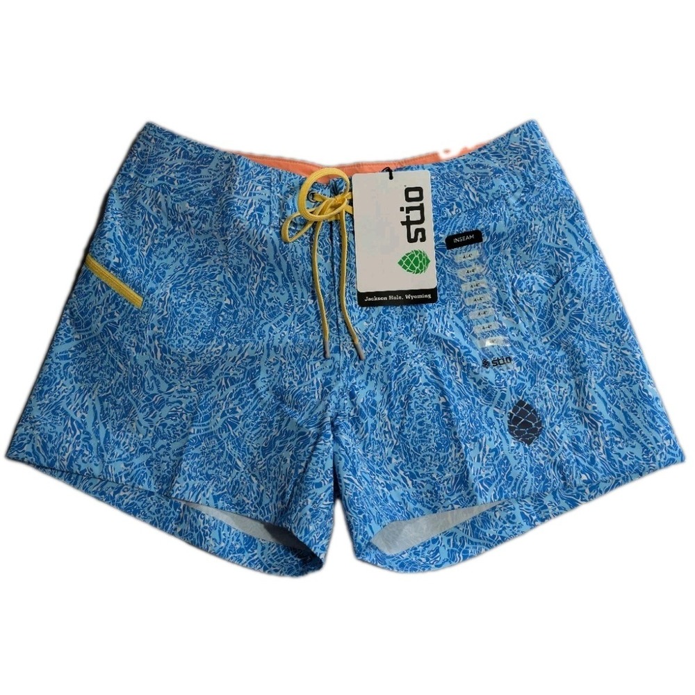 Stio Open Vista Shorts Womens 4 Wacky Waves Blue Trail Running Hiking NWT